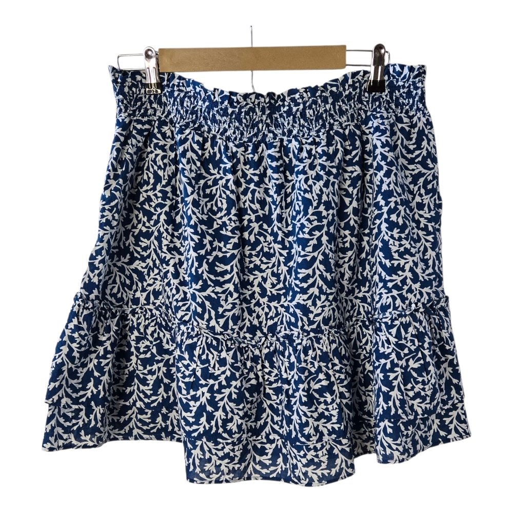 J. Crew Women's Navy/White Print Elastic Waist Ruffle Mini  Skirt